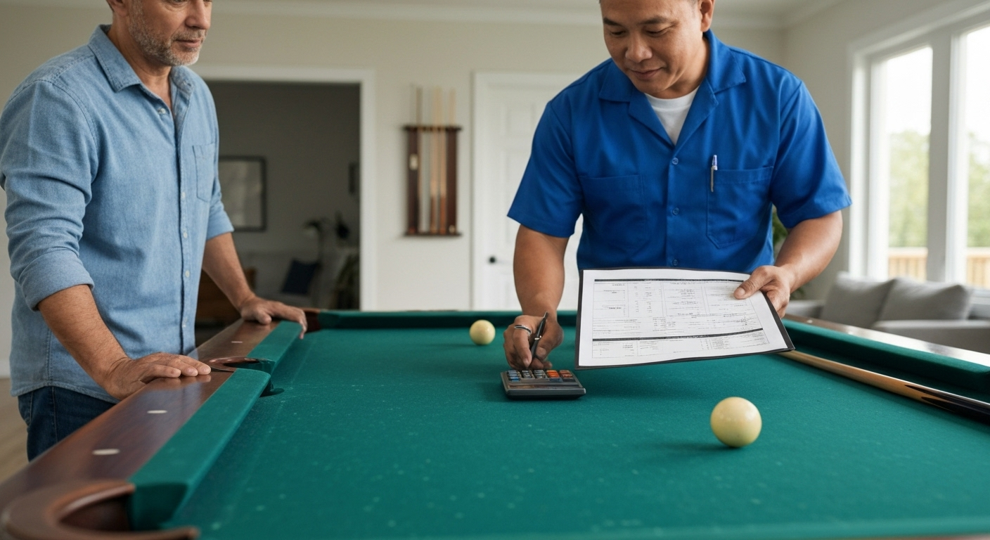 Used pool table, repair estimate scene