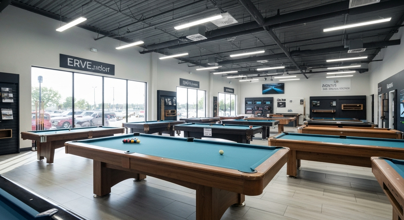Modern pool table store showroom display.