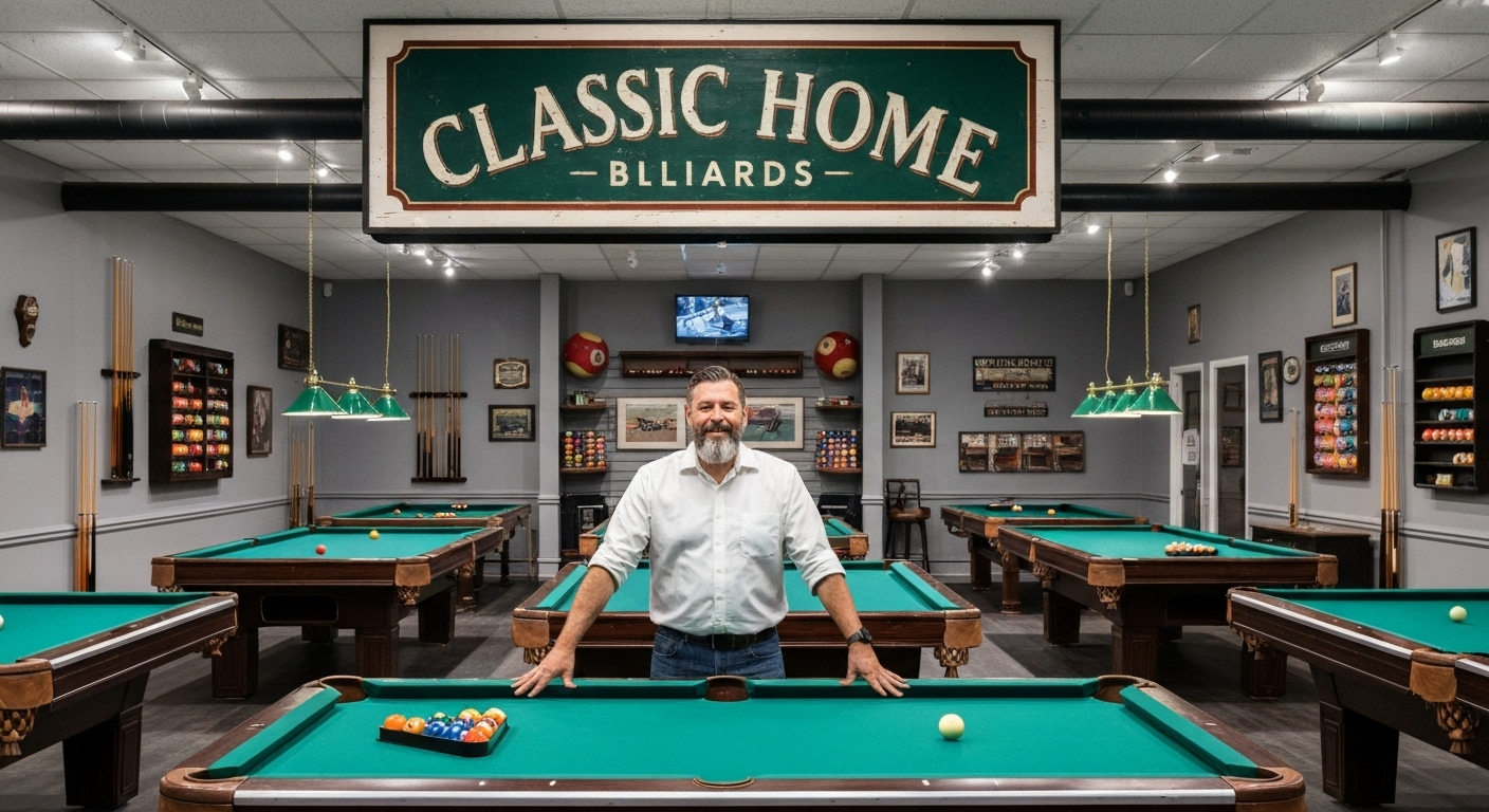 Pool table store with owner