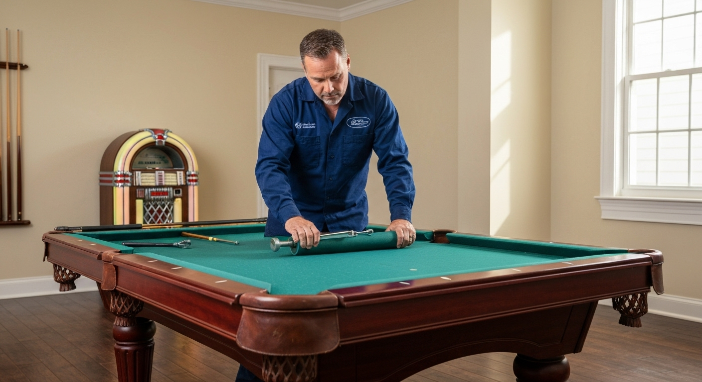 Expert maintains pool table.