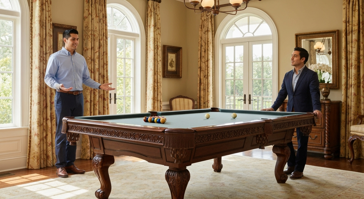 Custom pool table sizing in luxury home.