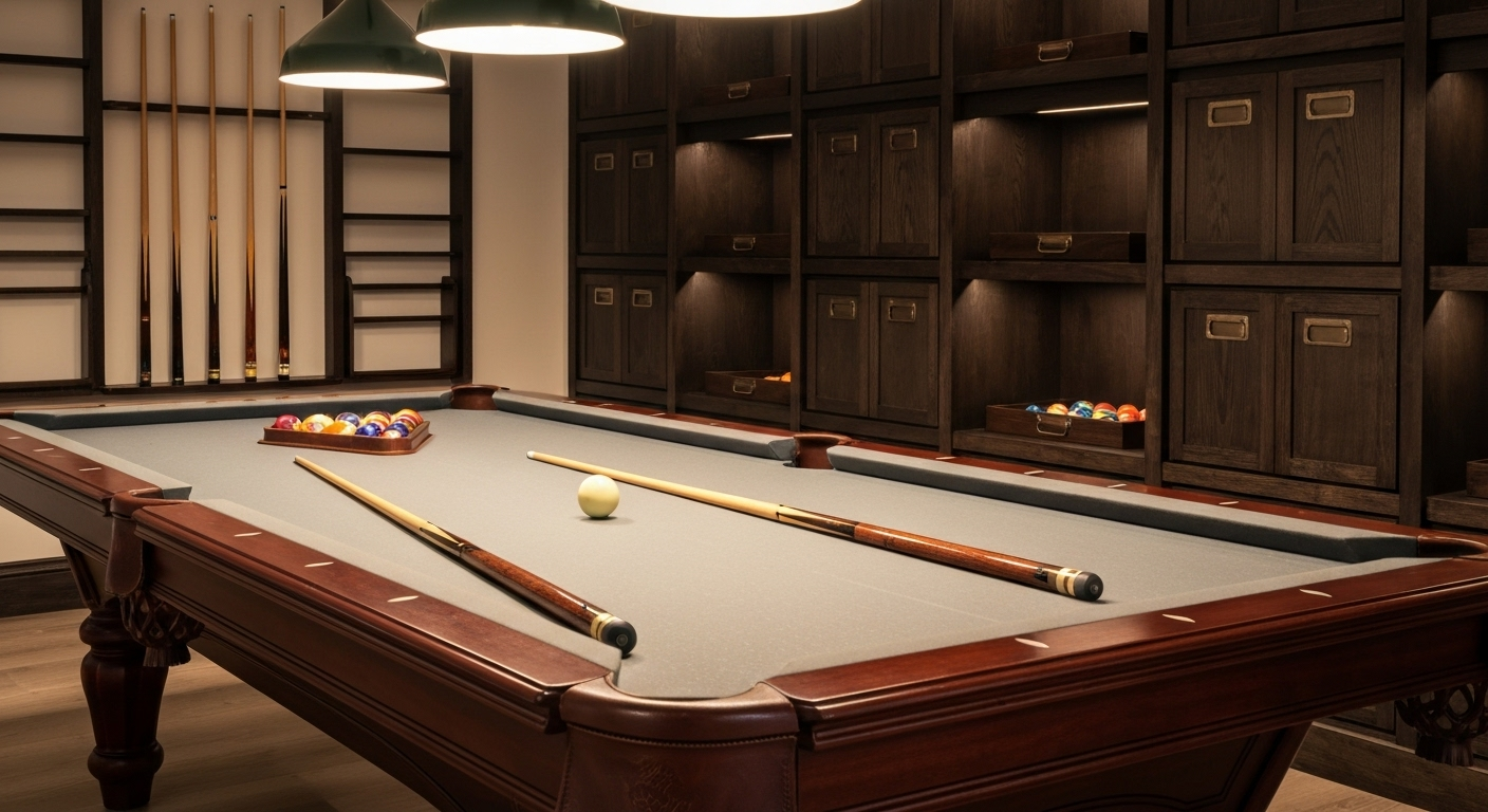 Elegant game room with premium pool table