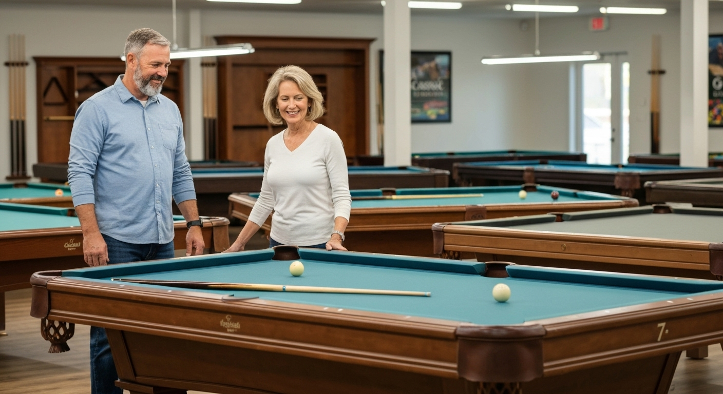 Couple in billiards showroom