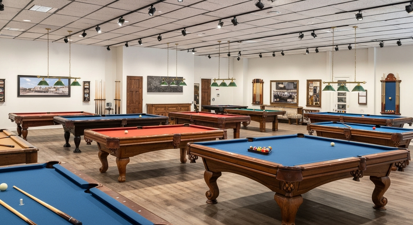 Luxury pool tables in Charleston showroom