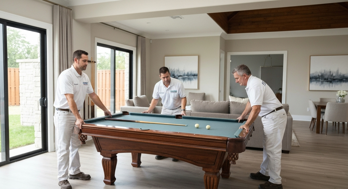Movers relocating pool table safely