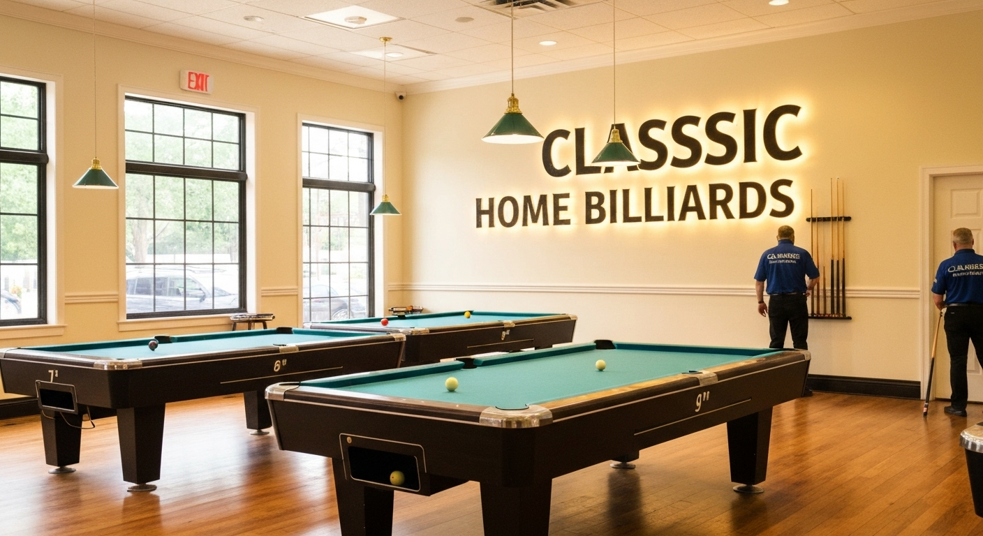 Three pool table sizes comparison scene.