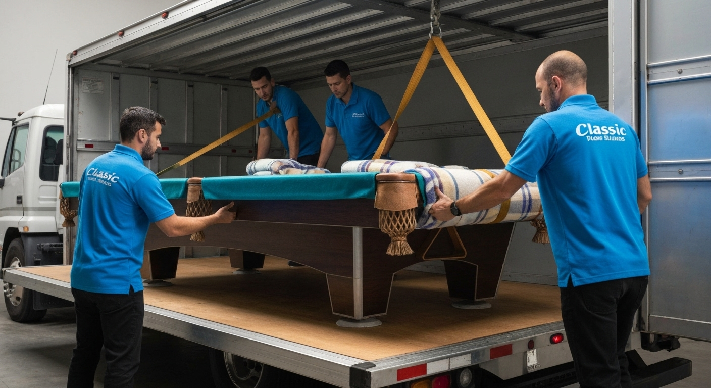 Movers loading pool table securely