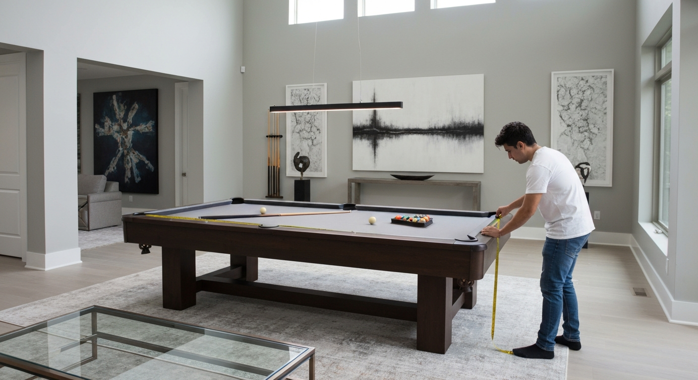 Measuring pool table in room