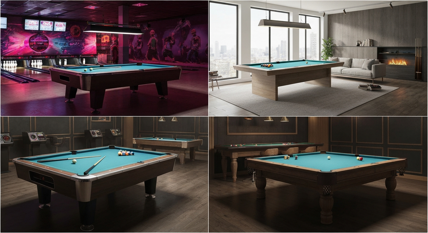 Coin-operated, home, and specialty pool tables.