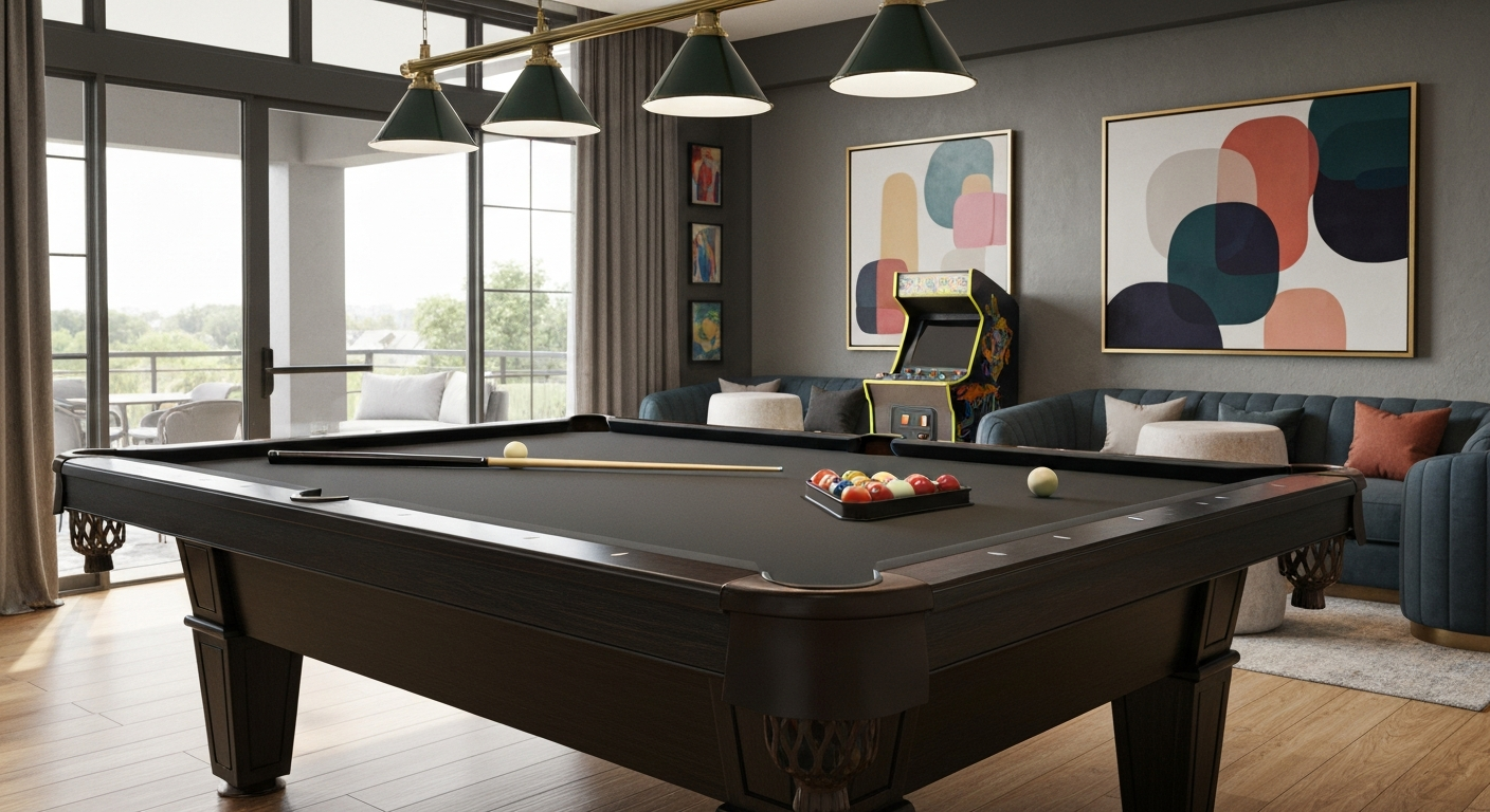 Pool table in modern game room Pool table in modern game room