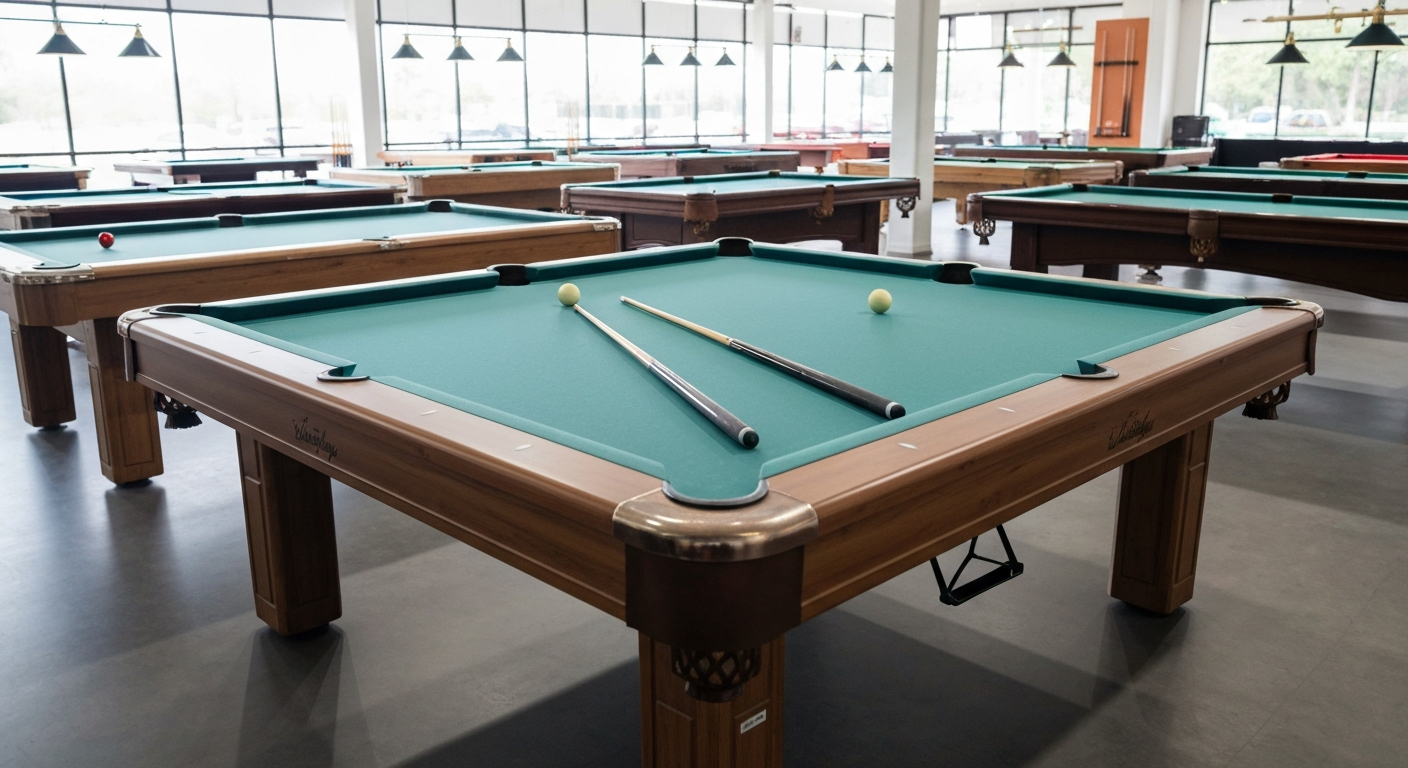 Pool tables displayed in showroom