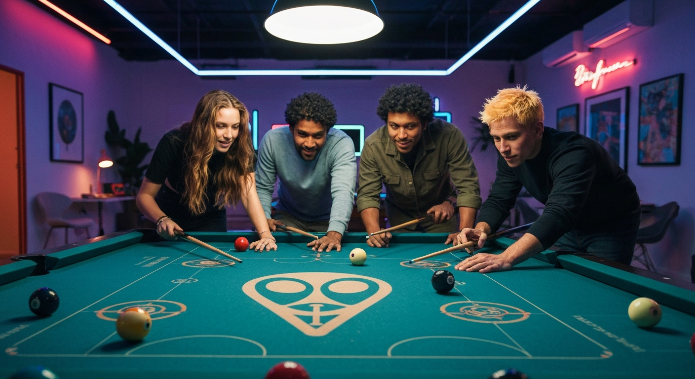 Friends playing creative pool game