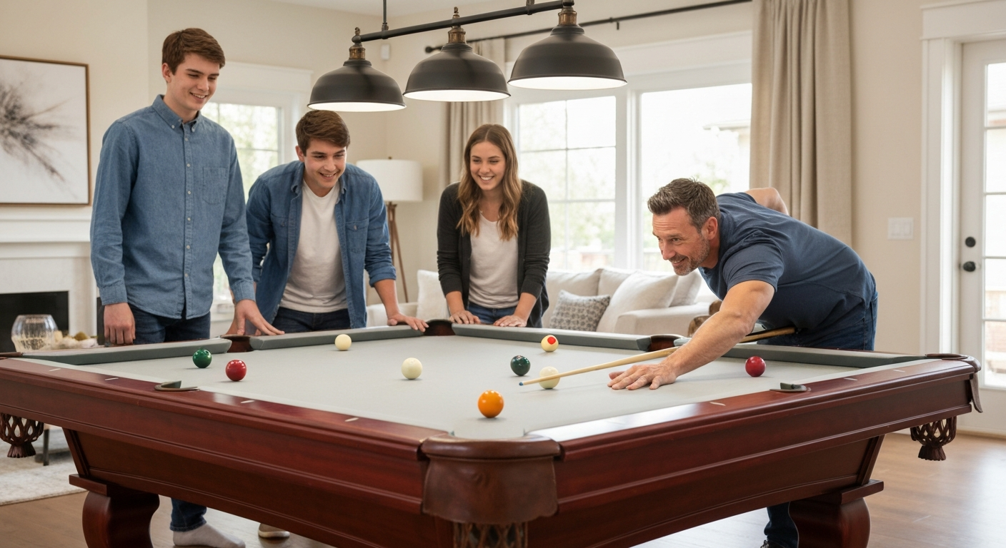 Family playing pool at home