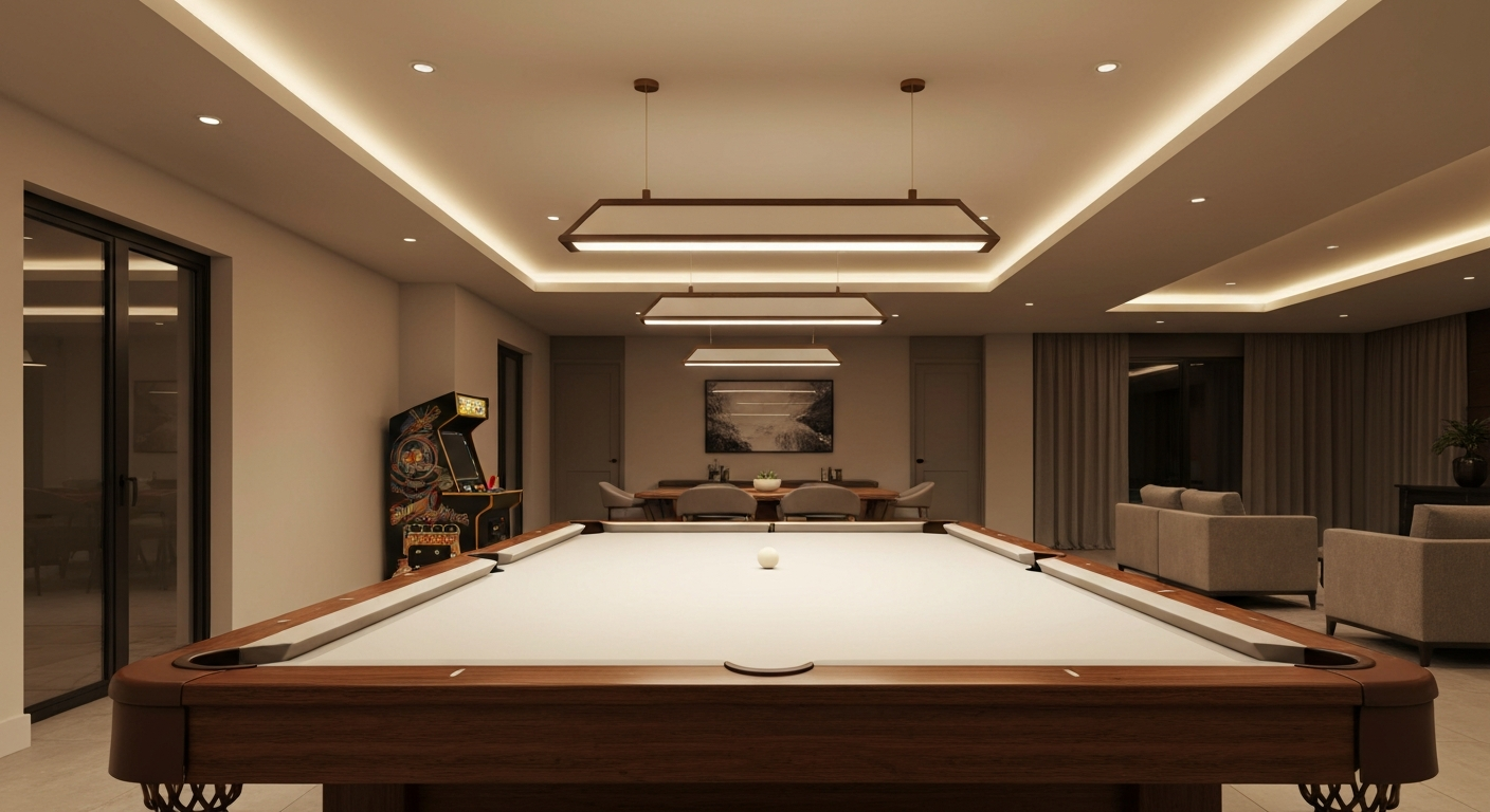 Elegant pool table with modern lighting