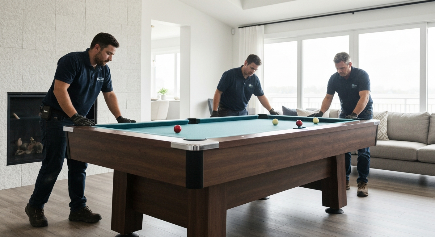 Installers assembling pool table