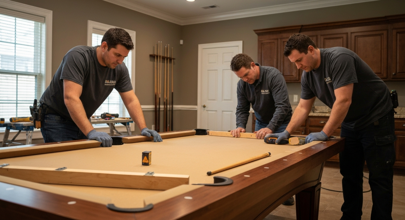 Experts installing pool table