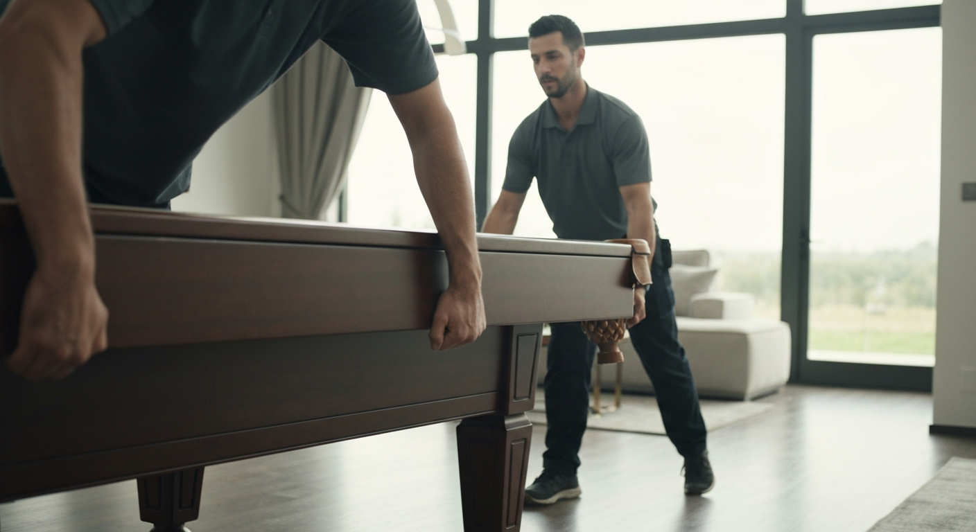 Movers lifting pool table