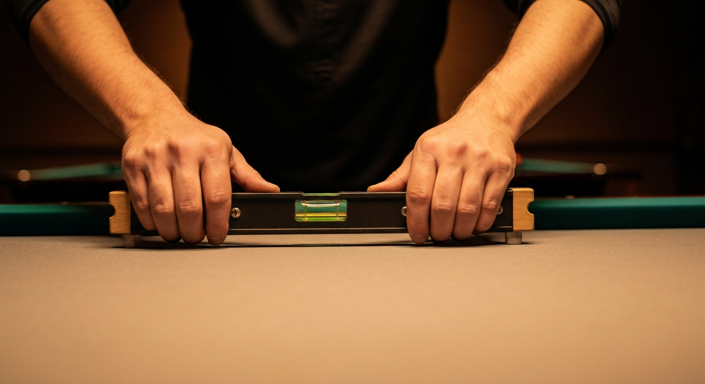 Hands leveling pool table edge
