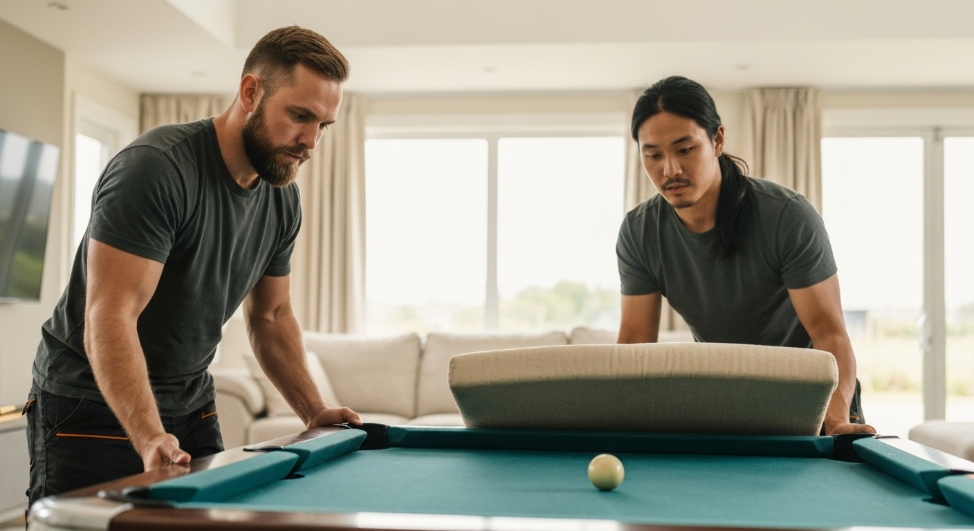 Movers lifting pool table safely