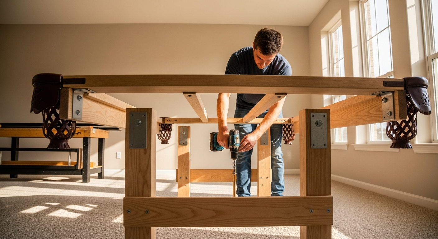 Person assembling pool table frame