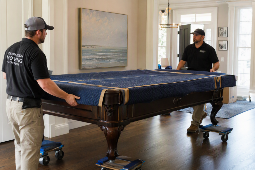 Pool table movers Charleston SC moving a slate pool table
